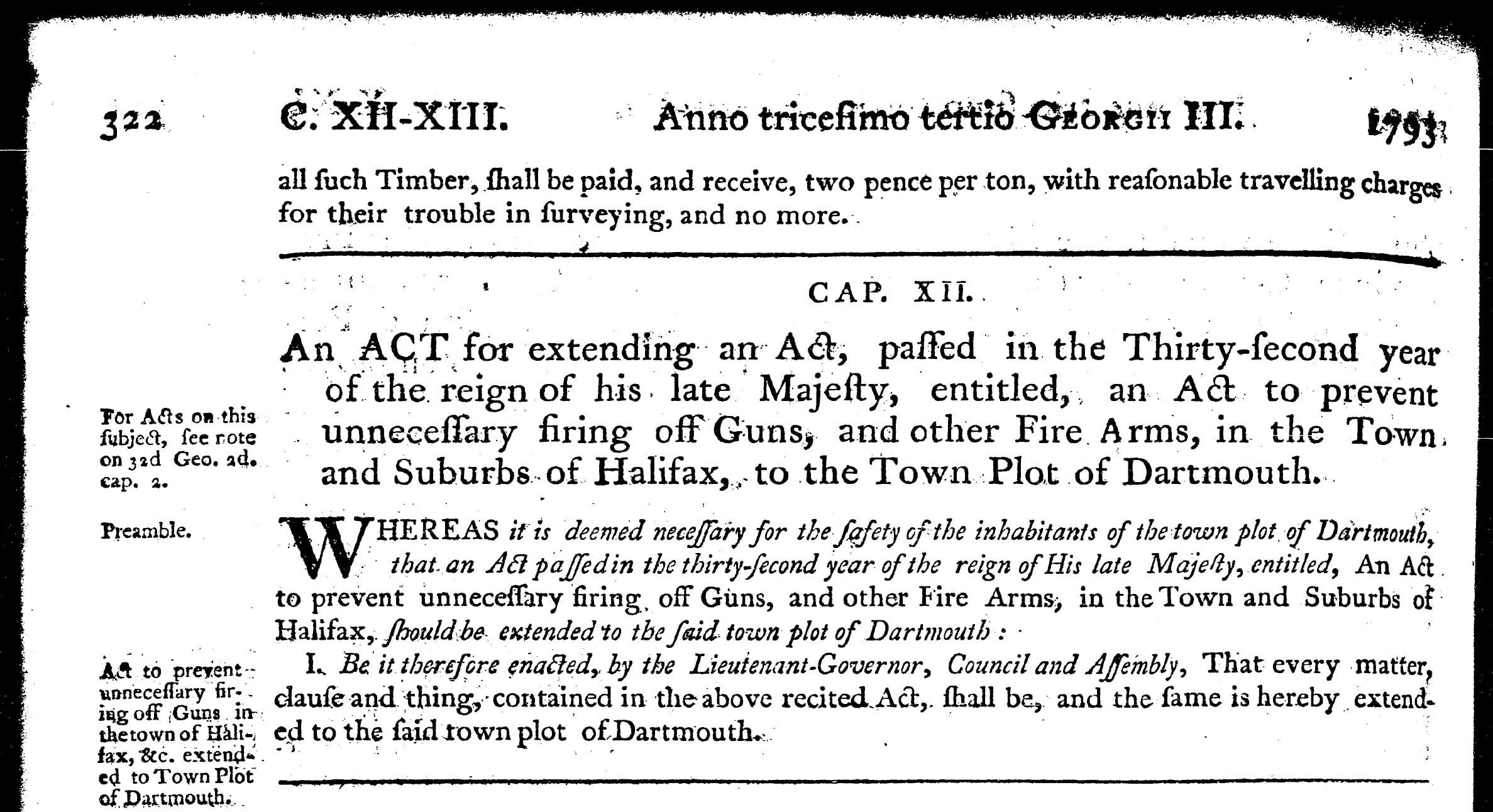 To extend Act respecting Guns and Firearms to (Dartmouth), 1793 c12